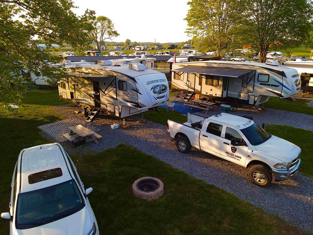 Overhead view of RV sites at HERSHEY ROAD CAMPGROUND
