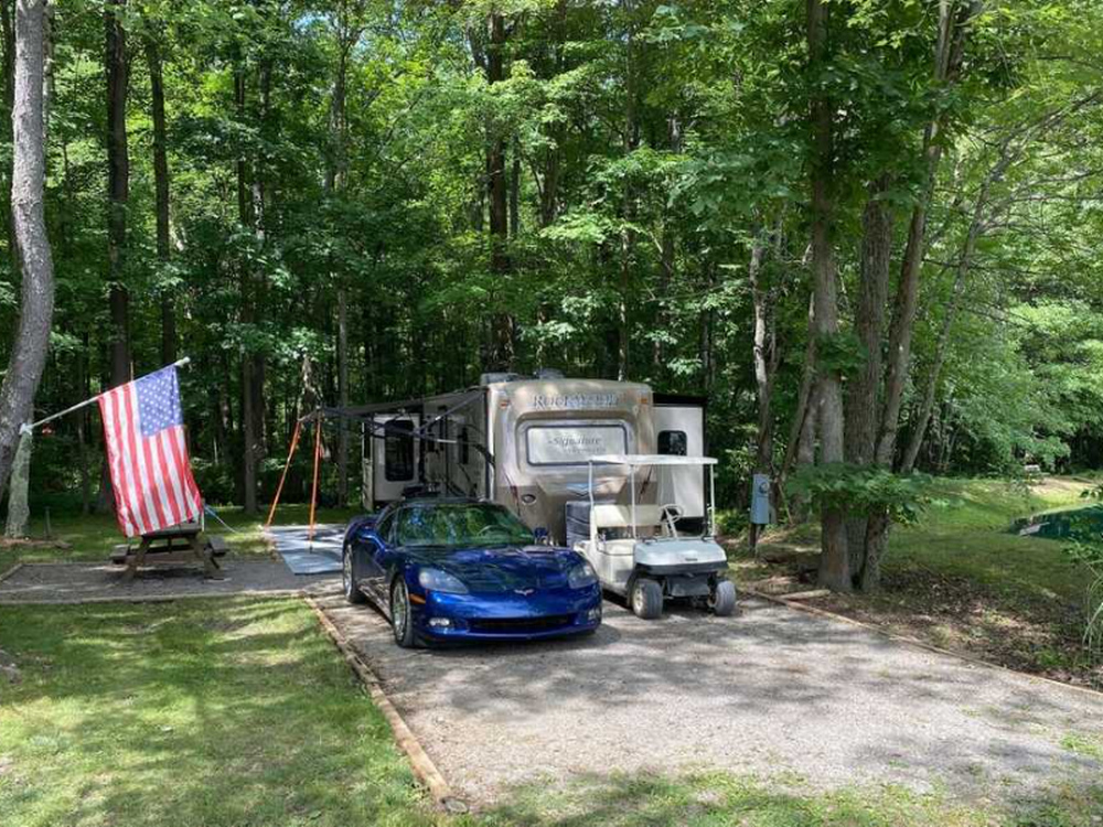 RV parked in a treed site