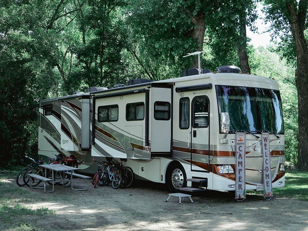 RV with slide out open at Riverview RV Park & Campground