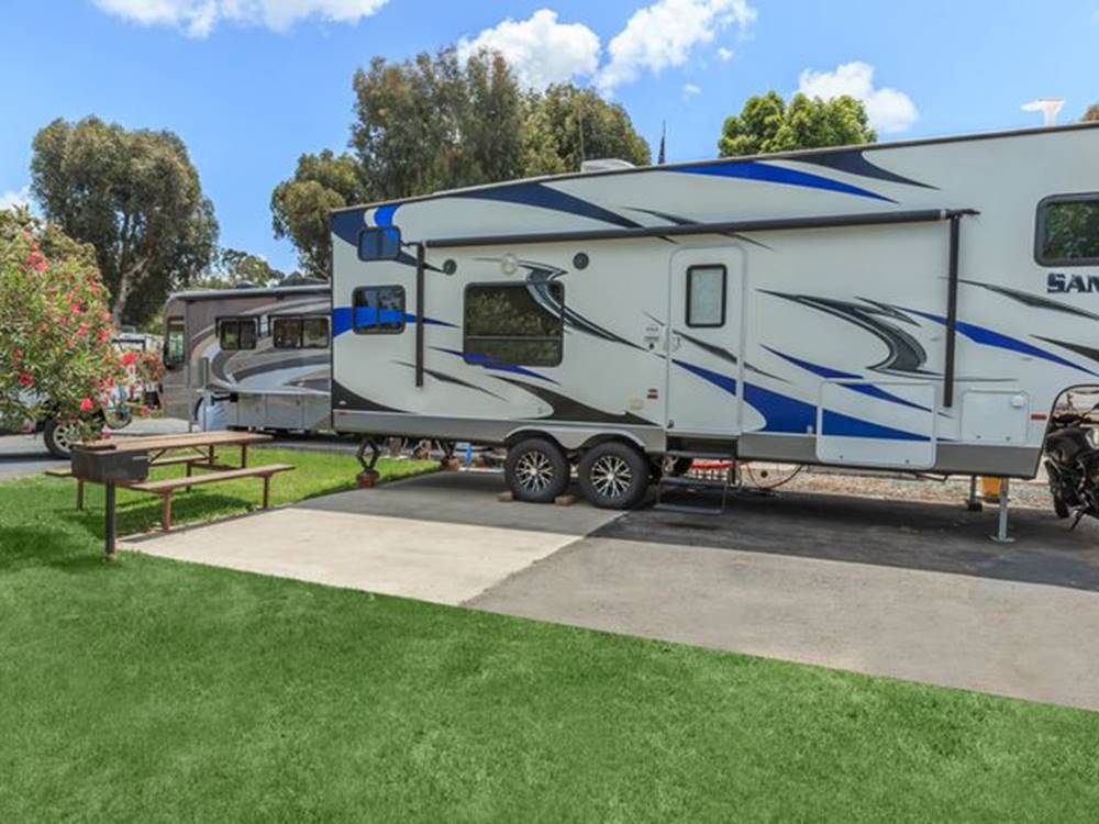 RV near grass and picnic table