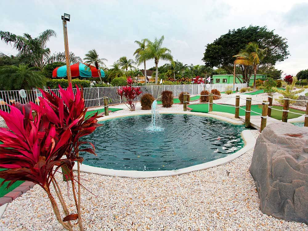 Fountain at miniature golf course at ENCORE MIAMI EVERGLADES