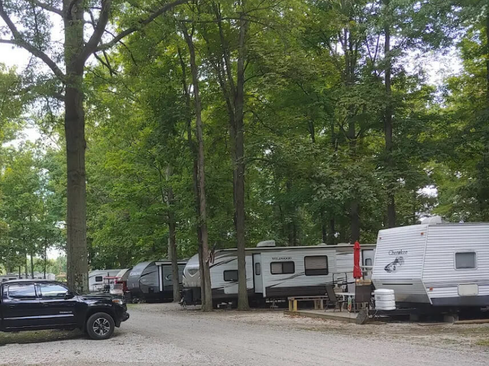 Trailers parked at site at Ridge Ranch Campground