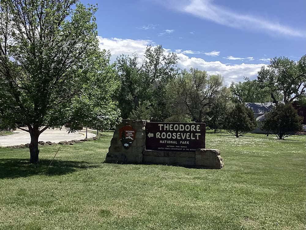 Entrance sign to the Theodore Roosevelt National Park at RED TRAIL CAMPGROUND