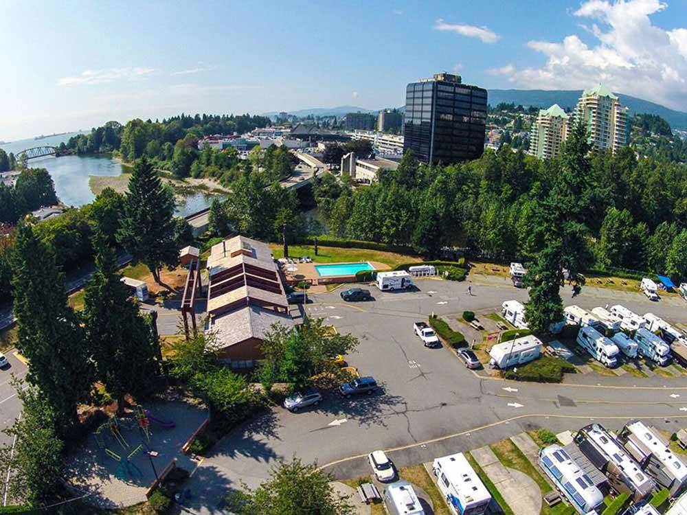 An aerial view of the building at CAPILANO RIVER RV PARK