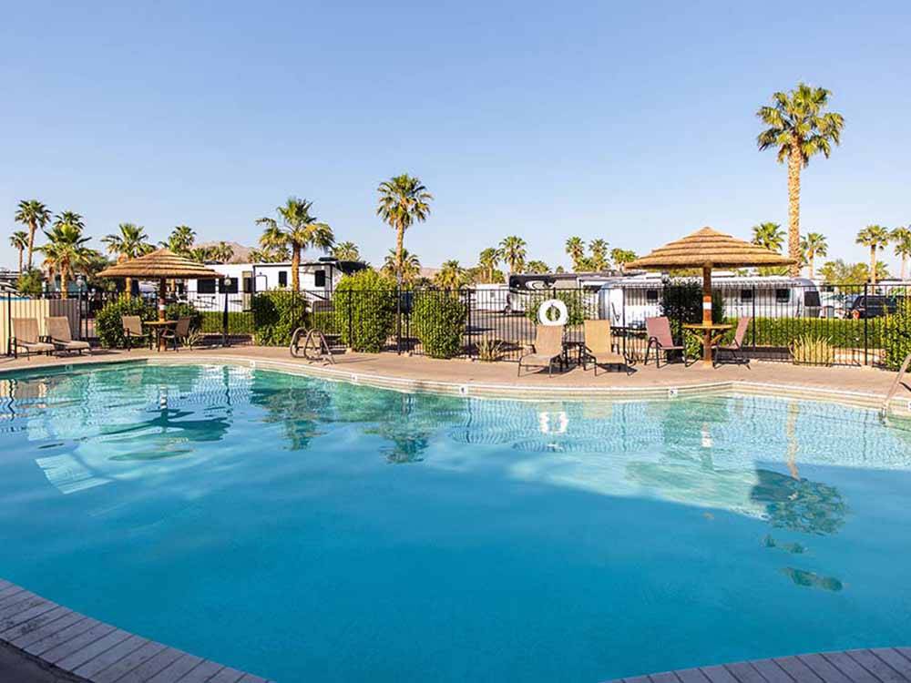 The large swimming pool area at LAS VEGAS RV RESORT