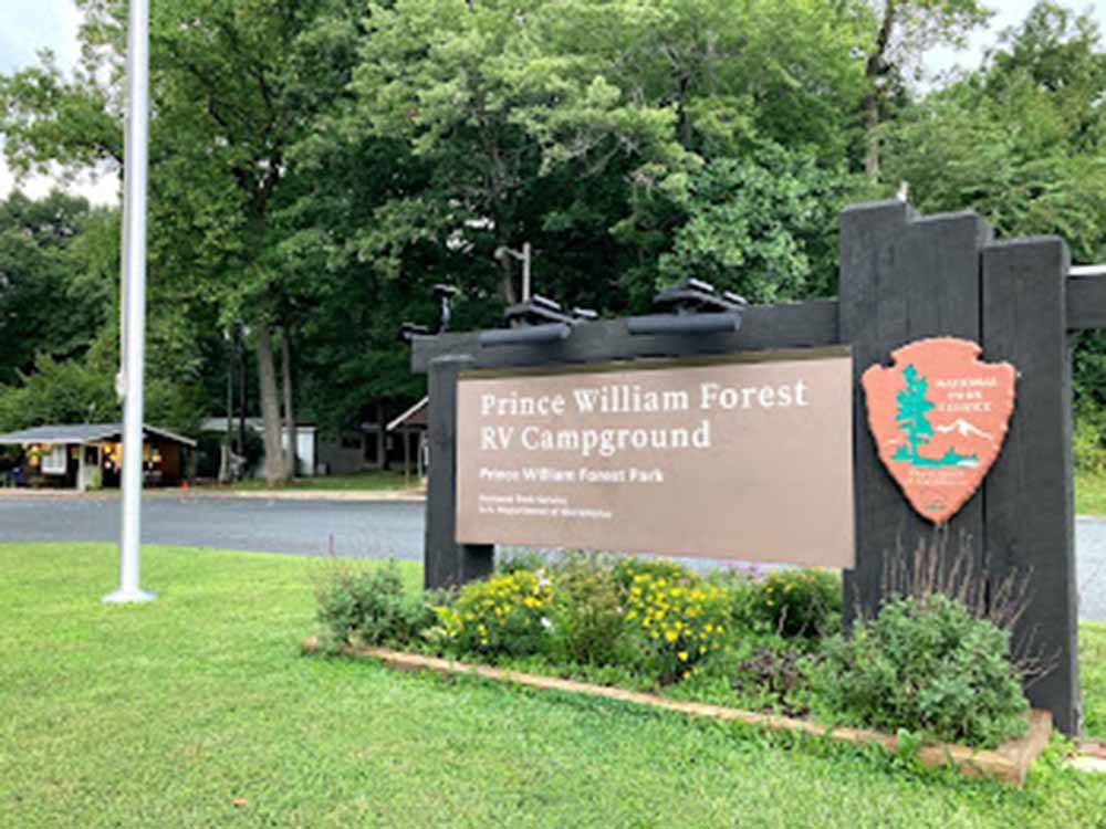 The front entrance sign at PRINCE WILLIAM FOREST RV CAMPGROUND