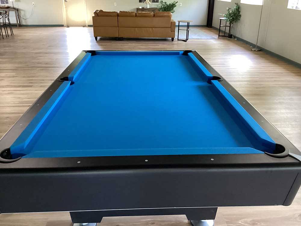 The pool table with blue felt at Vinton RV Park