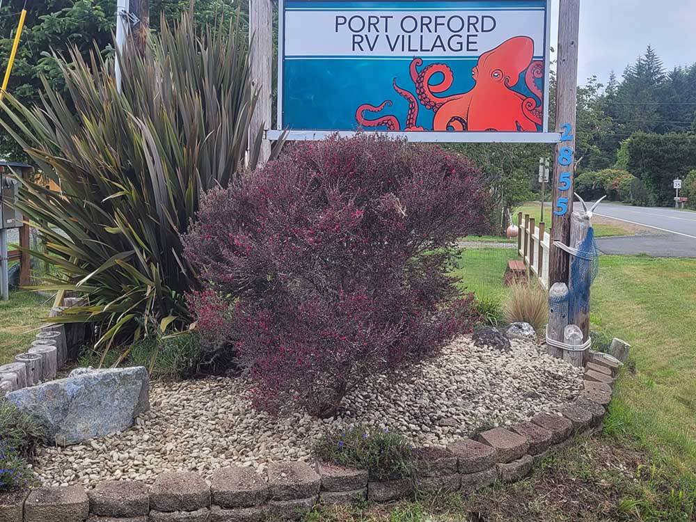 The sign at the entrance of the park at Port Orford RV Village