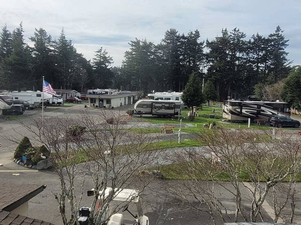 Aerial view of the campsites at Port Orford RV Village