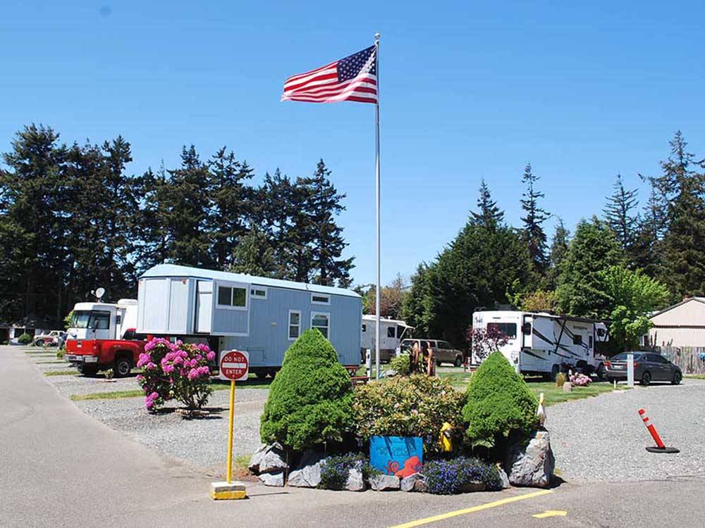 An American flag at the RV park at Port Orford RV Village