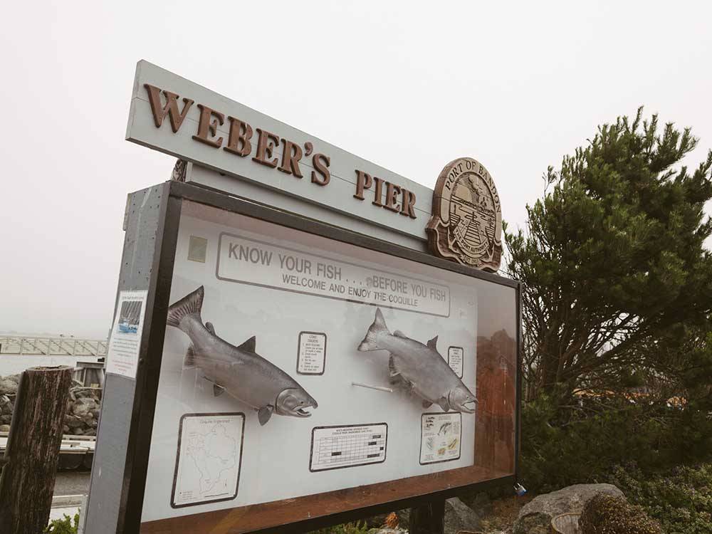 Entrance sign to Weber's Pier at BANDON RV PARK
