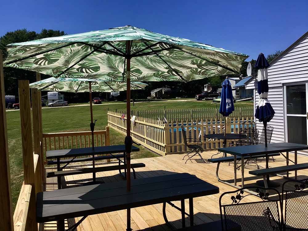 The patio with covered seating at MEADOWBROOK CAMPING AREA