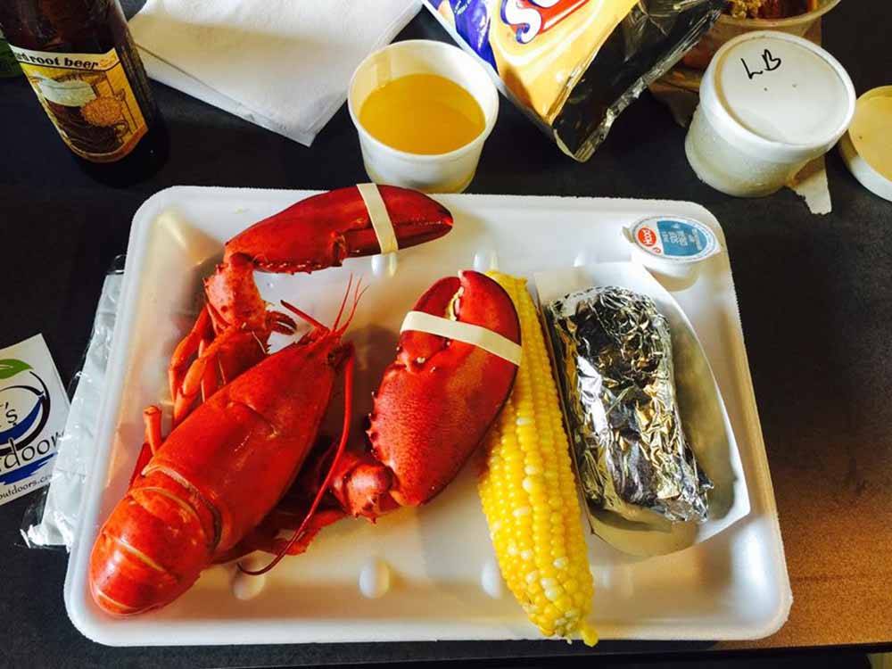 Lobsters are cooked daily at MEADOWBROOK CAMPING AREA