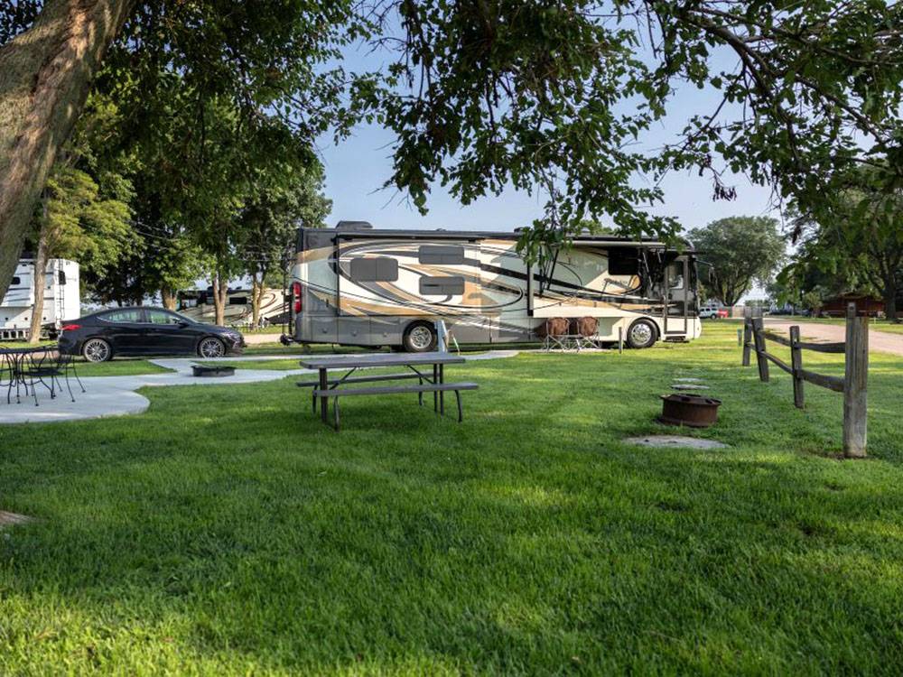 A class A motorhome parked at site