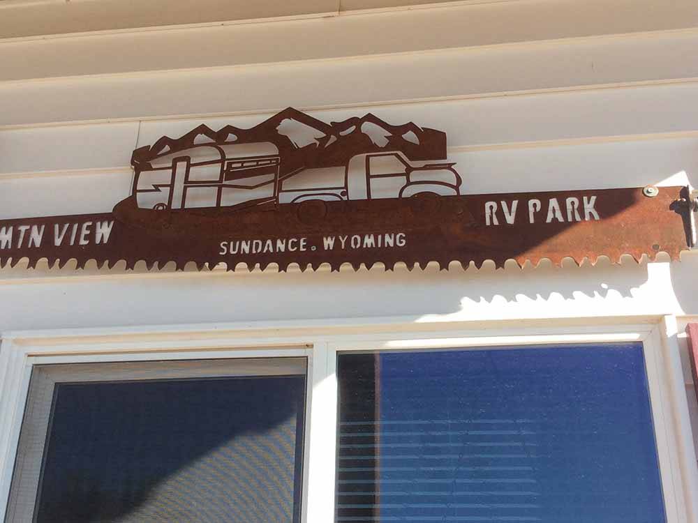 A sign made from an old saw at MOUNTAIN VIEW RV PARK & CAMPGROUND