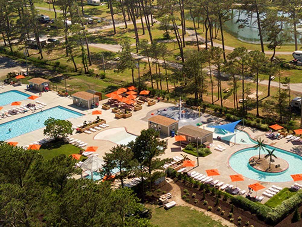 An aerial view of the swimming pools at SUN OUTDOORS CAPE CHARLES