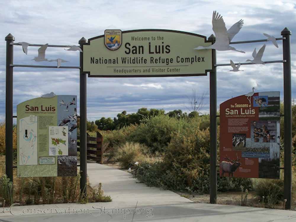 The front sign to the San Luis National Wildlife Refuge Complex at SANTA NELLA RV PARK