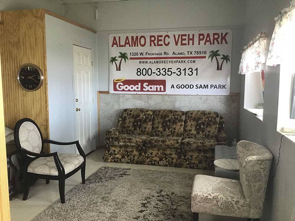 A sign in the office area at ALAMO REC-VEH PARK/MHP