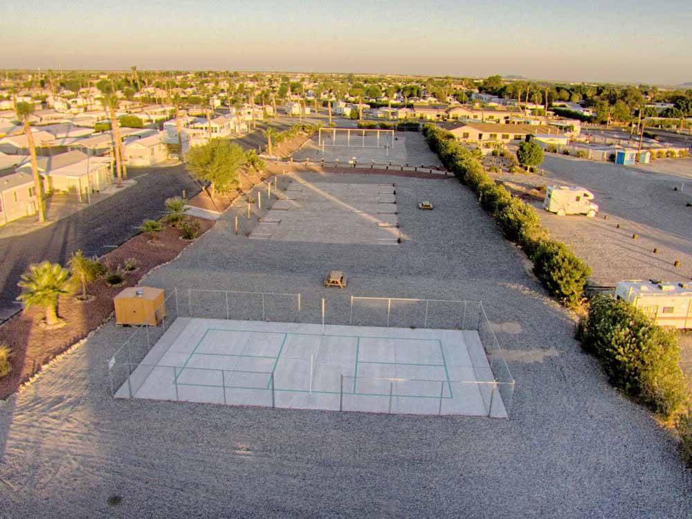 An aerial view of the courts at CARAVAN OASIS RV RESORT