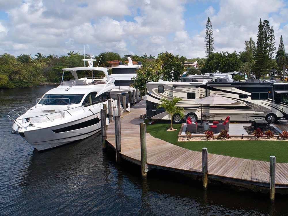 A line of yachts docked at YACHT HAVEN PARK & MARINA