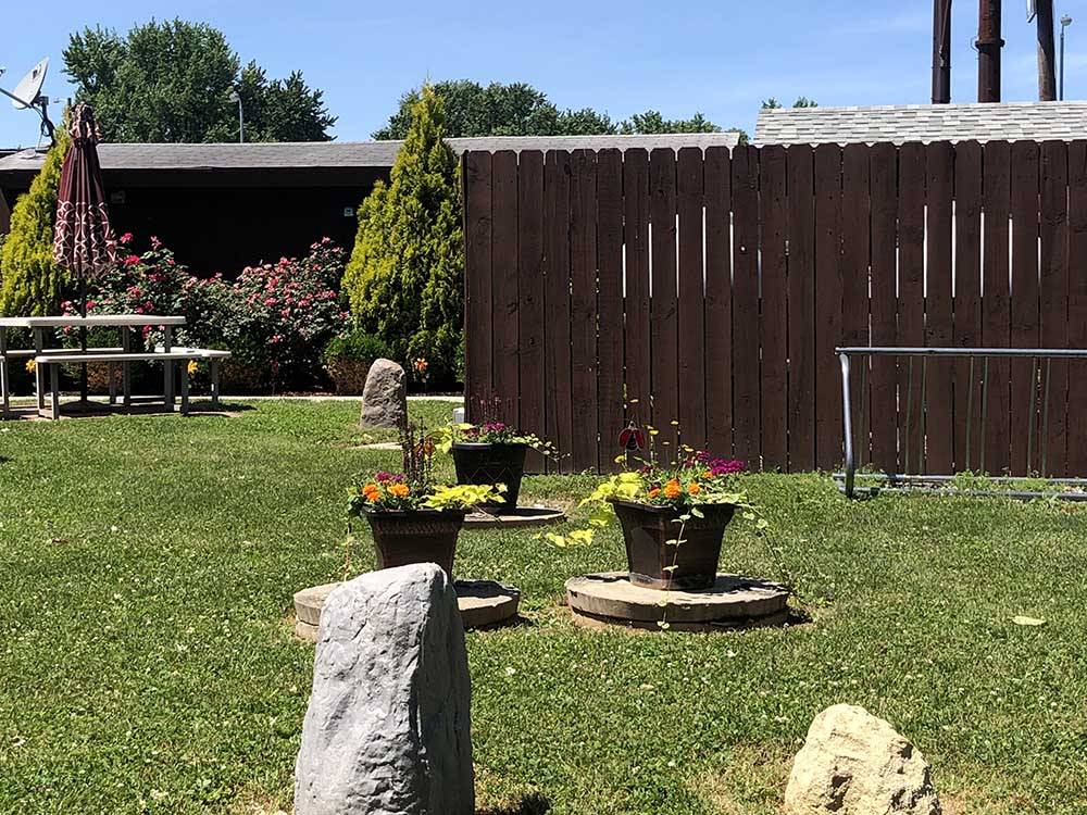 Flower pots and rocks at HARRISBURG EAST CAMPGROUND & STORAGE