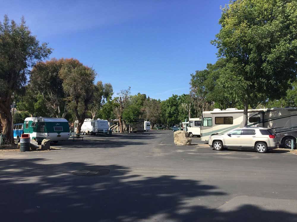 Trailers and RVs pulled in at sites at CASA DE FRUTA RV PARK