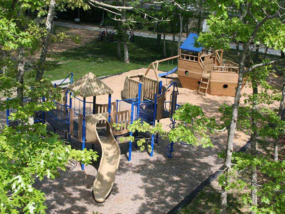 Playground with slide and pirate ship at MARTHA'S VINEYARD FAMILY CAMPGROUND