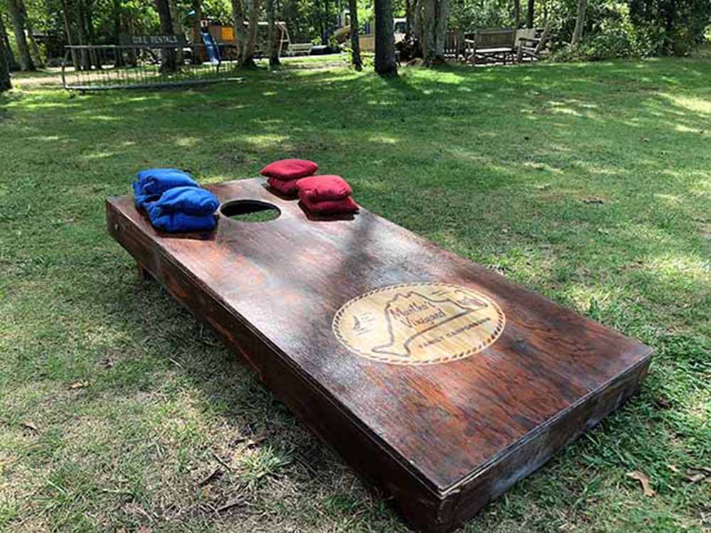 One of the cornhole boards at MARTHA'S VINEYARD FAMILY CAMPGROUND
