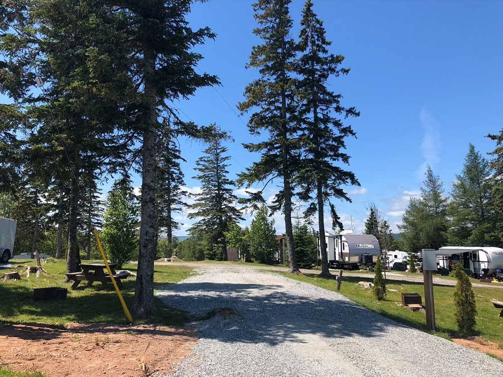 Road leading to campgrounds and RV sites at BADDECK CABOT TRAIL CAMPGROUND
