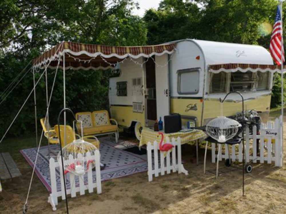 One of the vintage rental trailers at AVALON CAMPGROUND