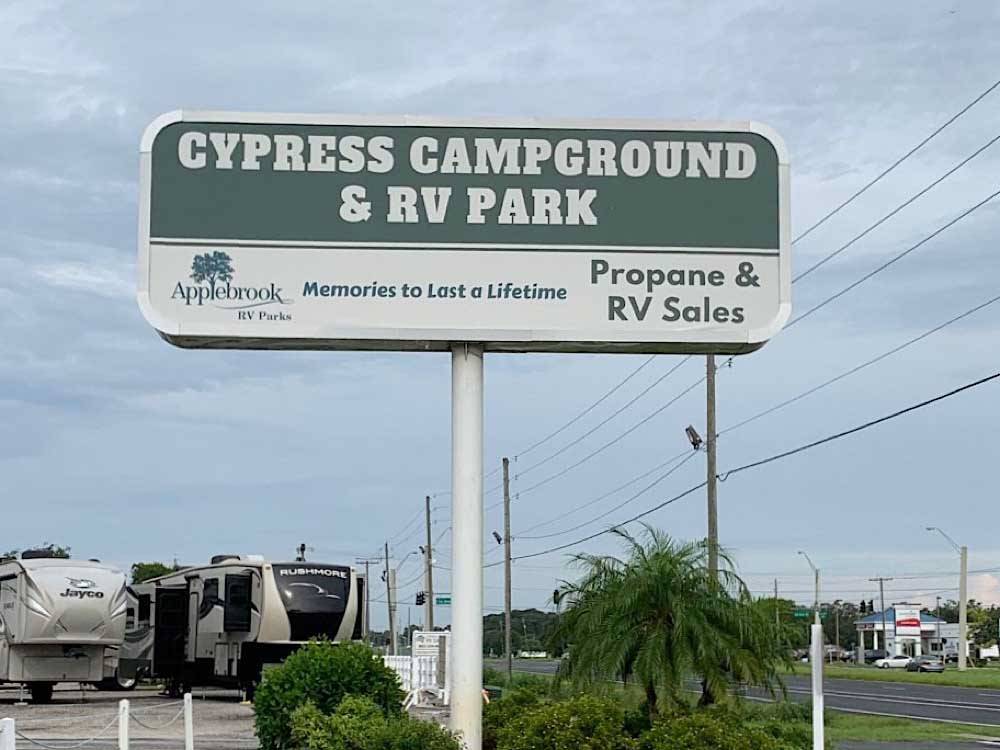 The large sign in the front at CYPRESS CAMPGROUND & RV PARK
