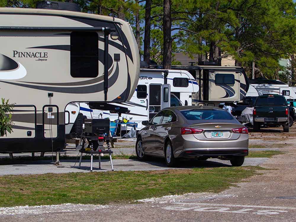 A row of travel trailers at CAMPER'S INN