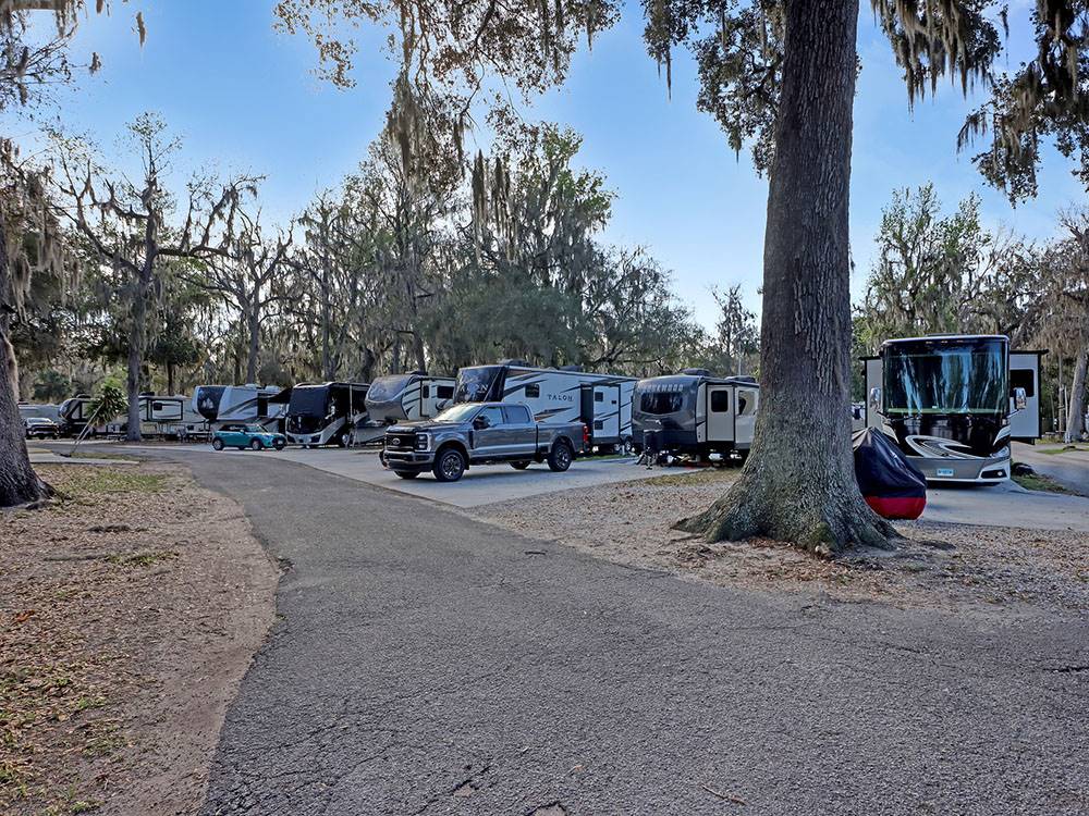 A paved road leading to RV sites