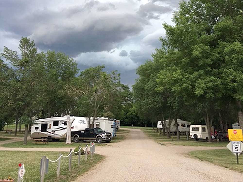 Gravel road leading into RV park at JAMESTOWN CAMPGROUND