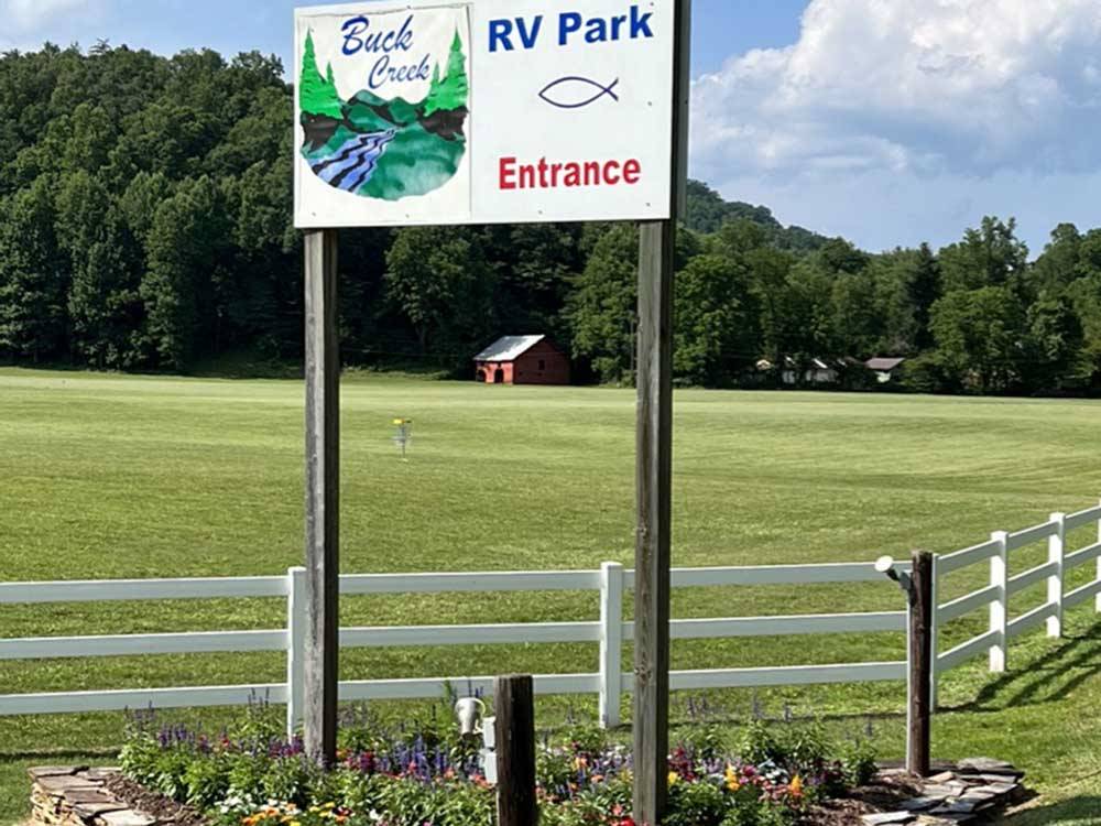 The front entrance sign at BUCK CREEK RV PARK