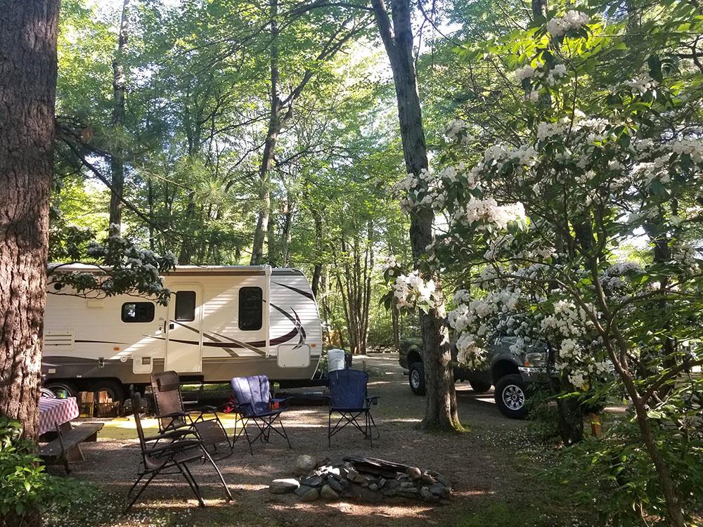 Trailer in a site at PROSPECT MOUNTAIN CAMPGROUND