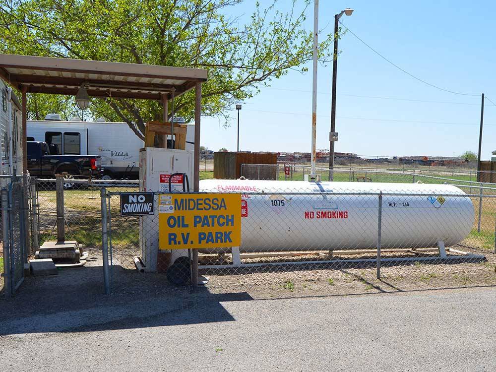 View of Oil Patch RV Park sign at MIDLAND/ODESSA RV PARK