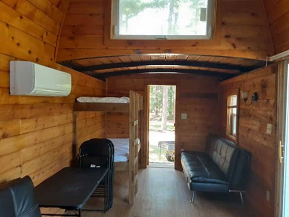 An inside view of the rental cabin at NATURES CAMPSITES