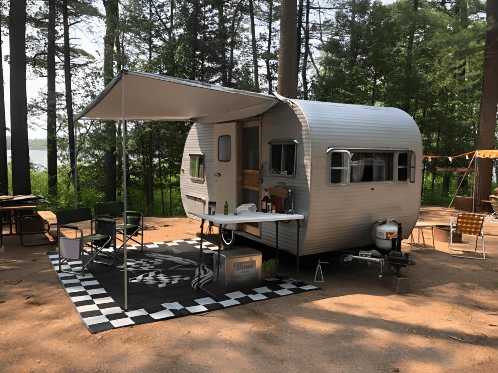 Parked RV with patio at Bear Lake Campground