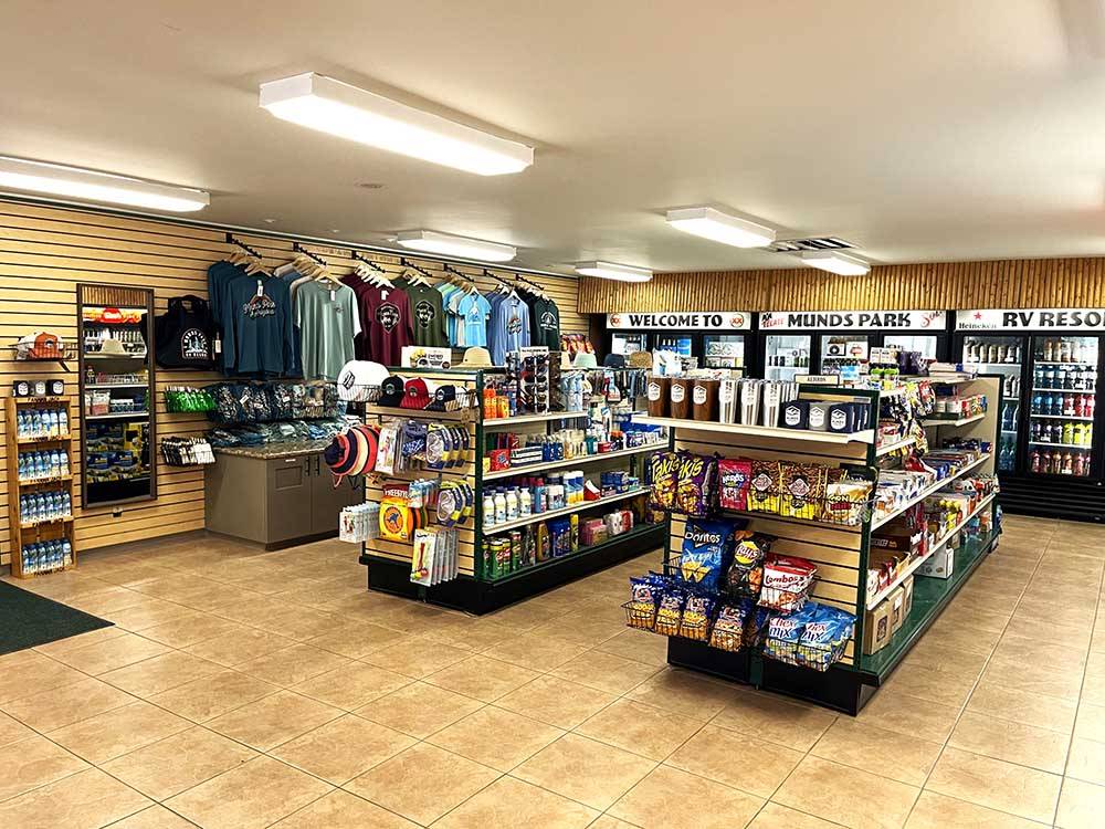 Items for sale inside of the general store at MUNDS PARK RV RESORT