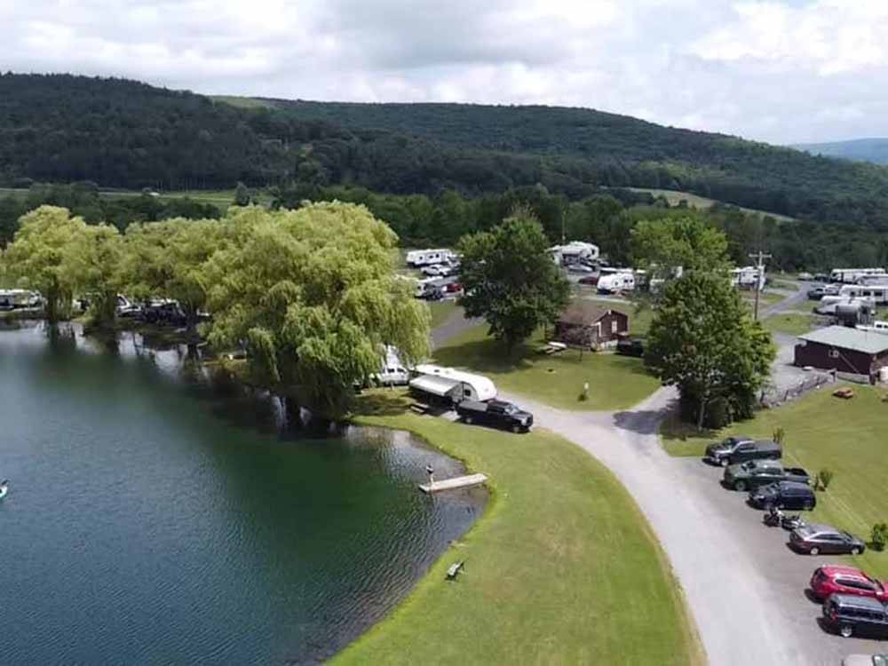 Aerial view of trailers camping at TWIN OAKS CAMPGROUND