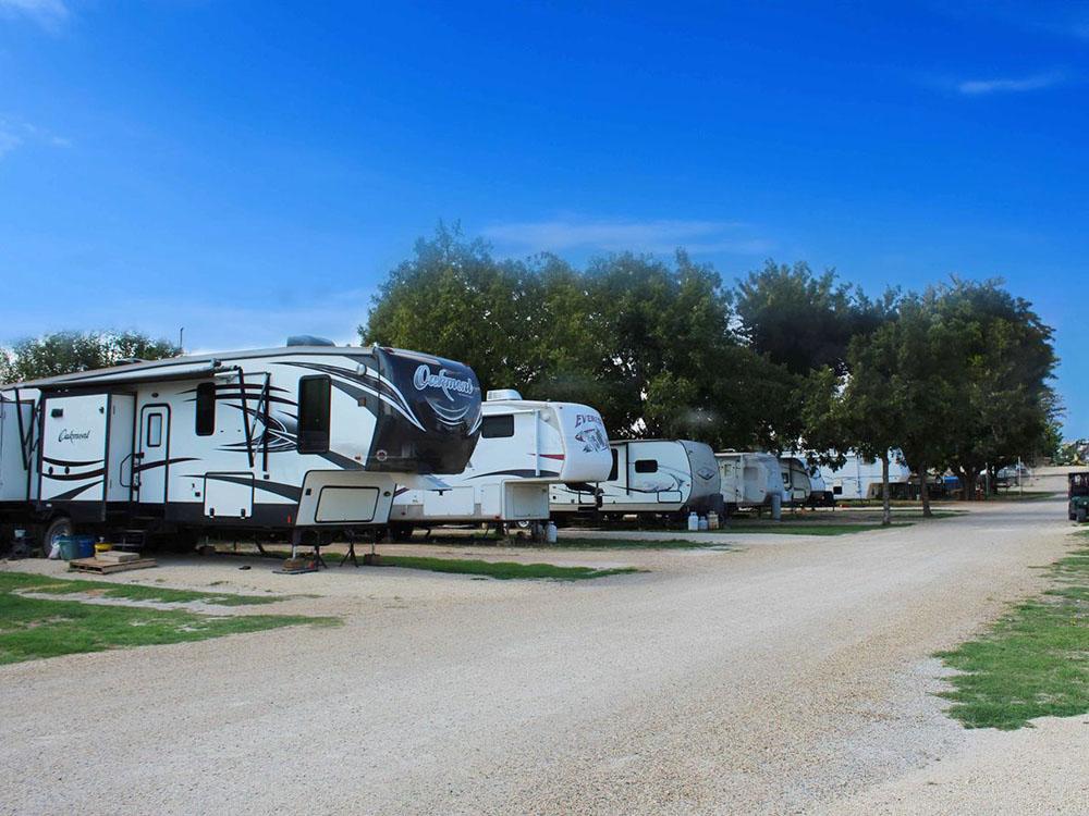 RVs parked in a row at WHIP IN RV PARK