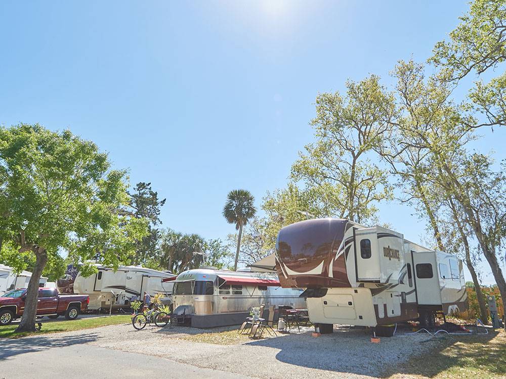 Row of trailers parked at sites at ENCORE SPACE COAST