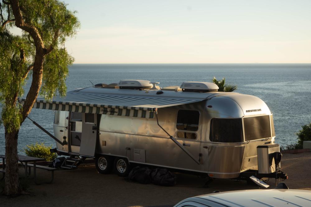 Airstream in waterfront site at Malibu Beach RV Park