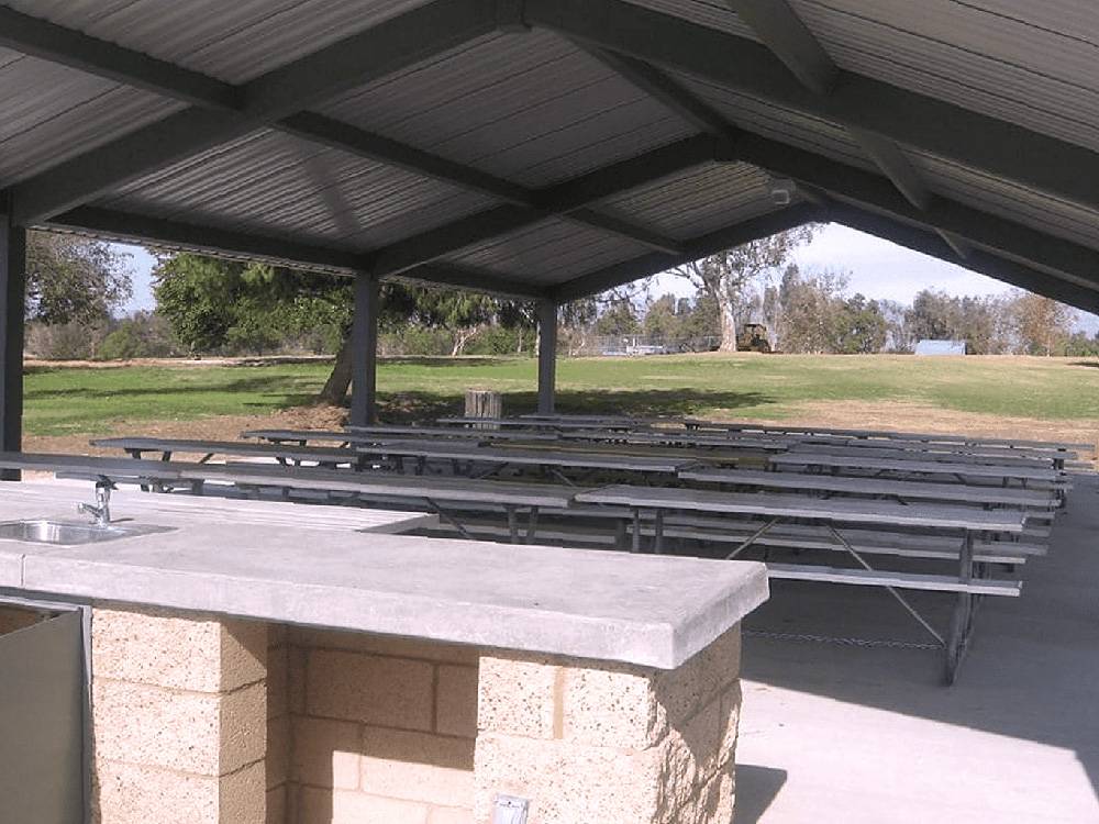 Picnic tables under shelter