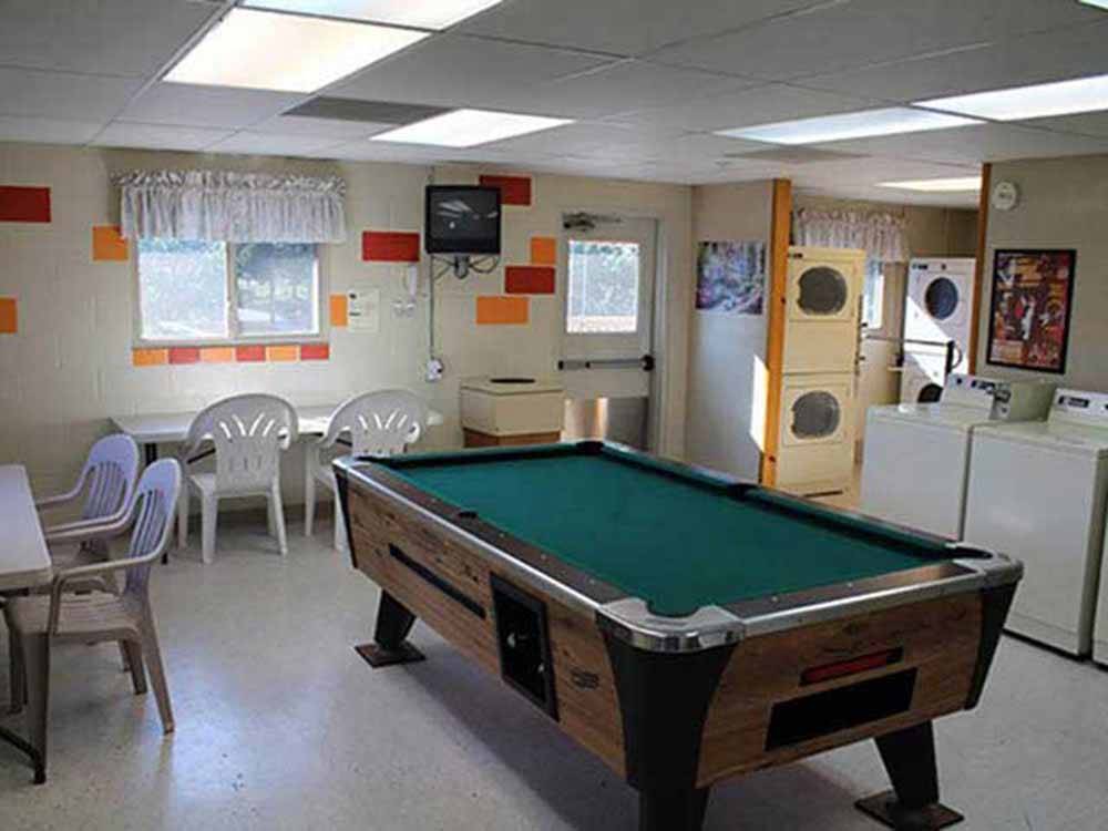 The pool table in the rec hall at MUSICLAND KAMPGROUND