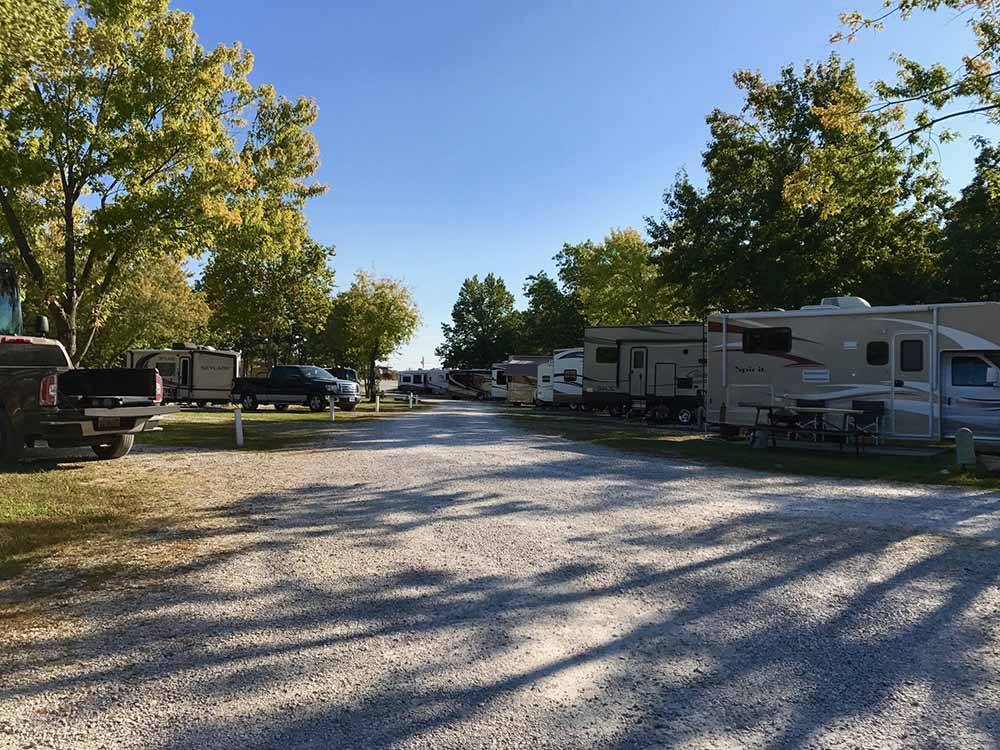The gravel roads going to the campsites at OSAGE BEACH RV PARK