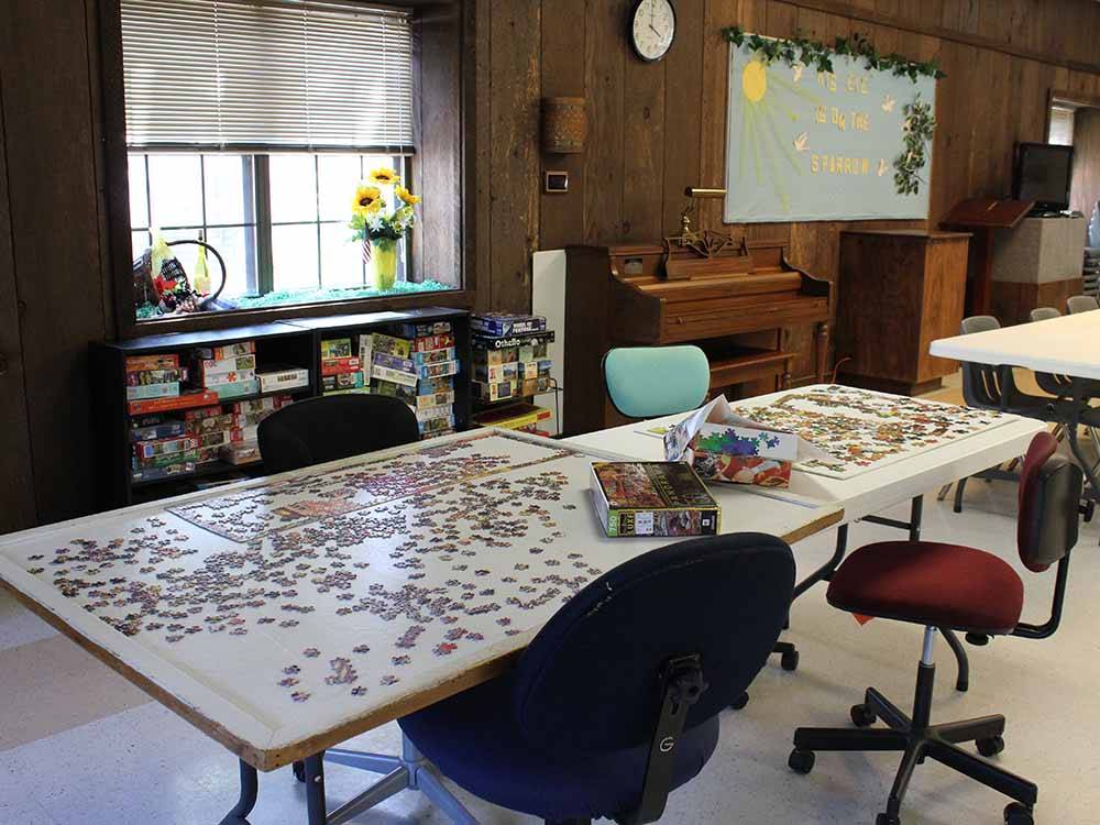 A couple of puzzles being assembled at TAKE-IT-EASY RV RESORT