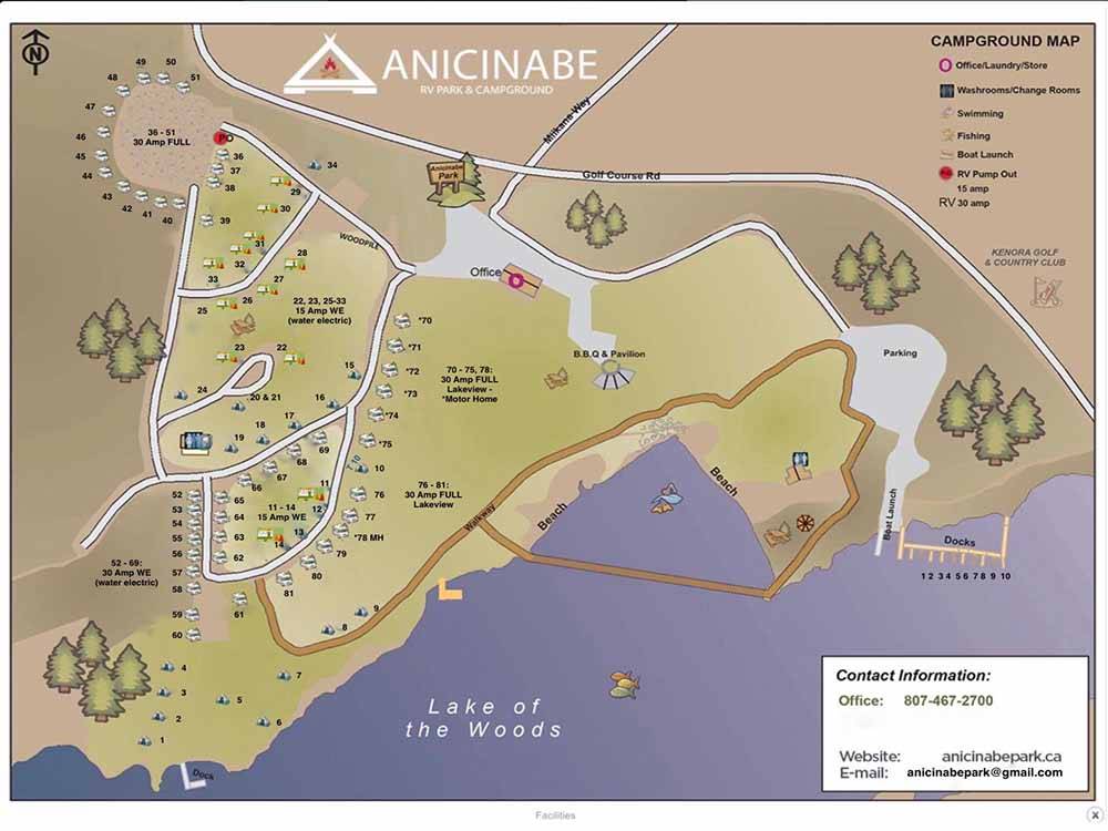 An image of the campground map at ANICINABE PARK