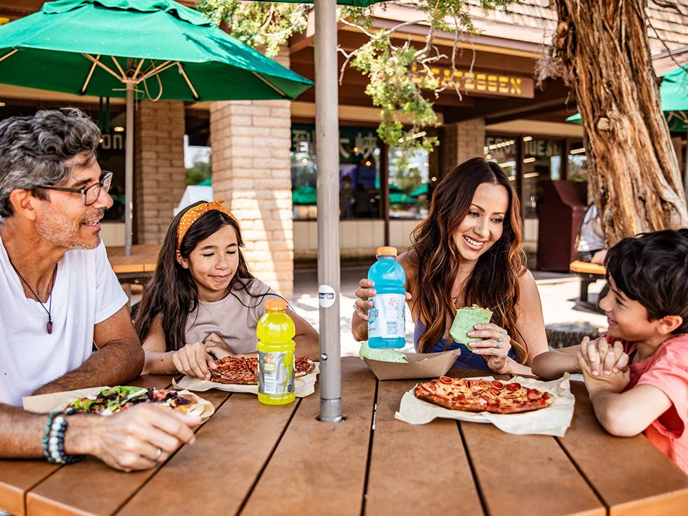 Family eating pizza